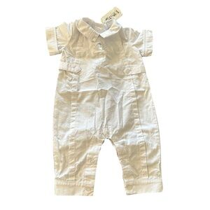 White Textured Baptism Jumpsuit with Short Sleeves
